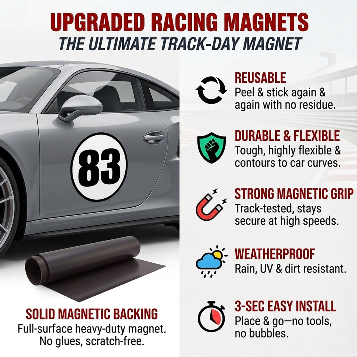 Custom Circle Racing Number Magnets with Black Outline (Set of 2) – Reusable Roundel Track Day Magnetic Door Plates (RCNUM006B)