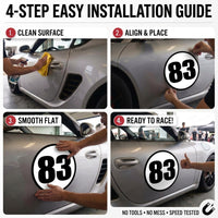 Classic Black & White Custom Circle Racing Number Magnets with Black Outline - Reusable Roundel Track Day Magnetic Door Plates (Set of 2) (RCNUM006B)