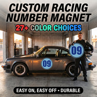 Custom Circle Racing Number Magnets with Thin Black Outline (Set of 2) – Reusable Roundel Track Day Magnetic Door Plates (RCNUM006T)