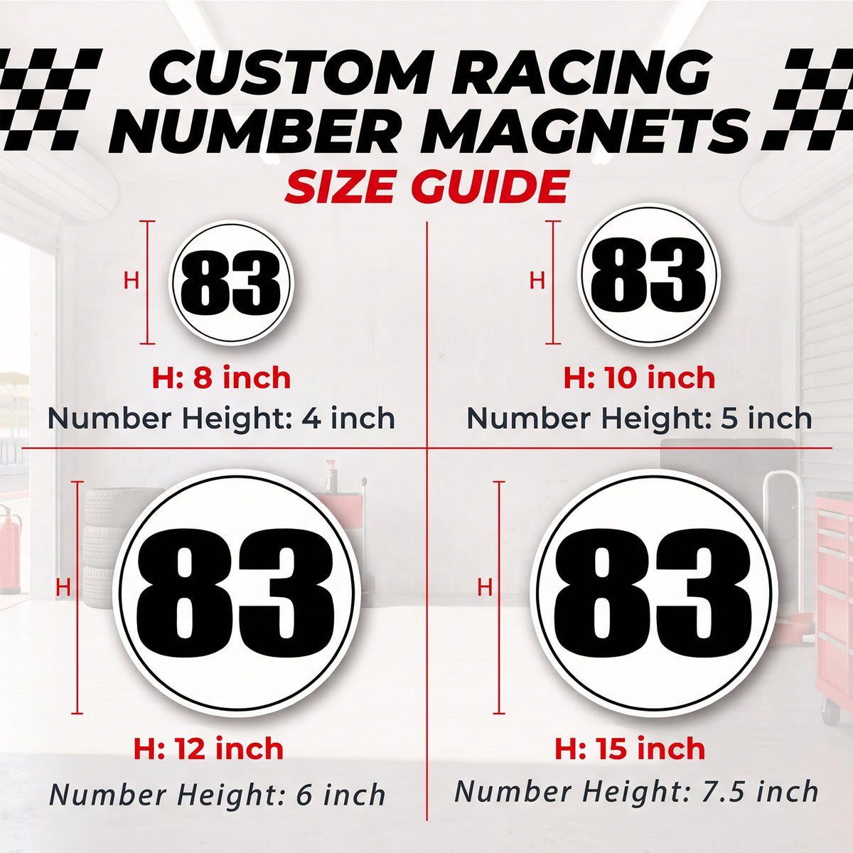 Custom Circle Racing Number Magnets with Thin Black Outline (Set of 2) – Reusable Roundel Track Day Magnetic Door Plates (RCNUM006T)