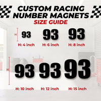 Sleek Black Style Custom Die-Cut Racing Number Magnets (4" to 15" Height) - Reusable Contour Cut Track Day Magnetic Numbers (Set of 2) (RCNUM007)