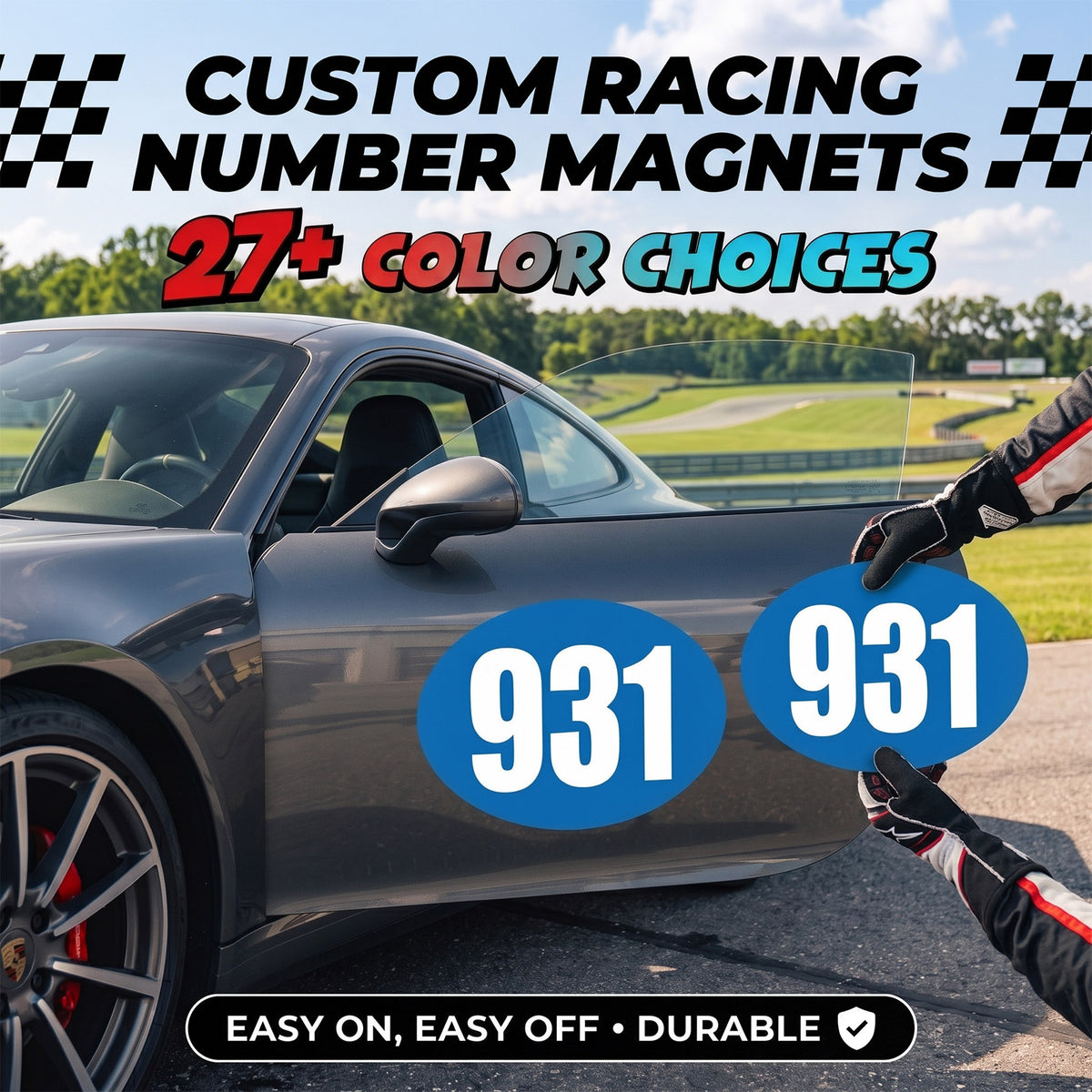 Custom Oval Racing Number Magnets - No Outline (Set of 2) – Reusable Track Day Oval Magnetic Door Plates (6" to 14" Height) (RCNUM008)