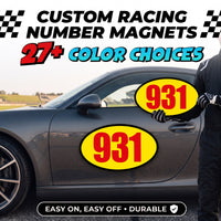 Custom Oval Racing Number Magnets with Black Outline (Set of 2) – Reusable Track Day Oval Magnetic Door Plates (6" to 14" Height) (RCNUM008B)