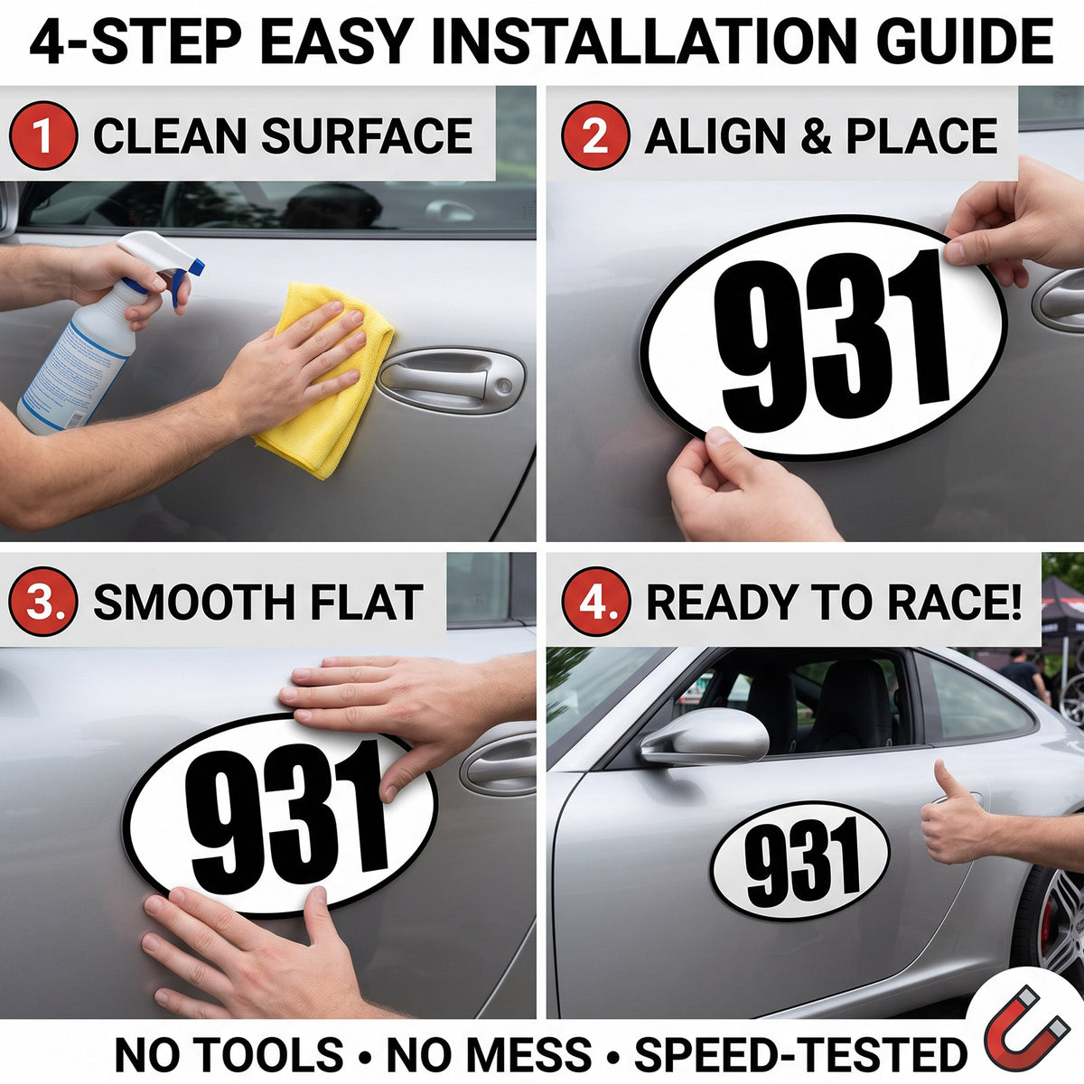 Custom Oval Racing Number Magnets with Black Outline (Set of 2) – Reusable Track Day Oval Magnetic Door Plates (6" to 14" Height) (RCNUM008B)