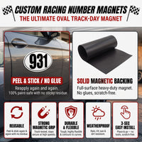 Custom Oval Racing Number Magnets with Thin Black Outline (Set of 2) – Reusable Track Day Oval Magnetic Door Plates (6" to 14" Height) (RCNUM008T)