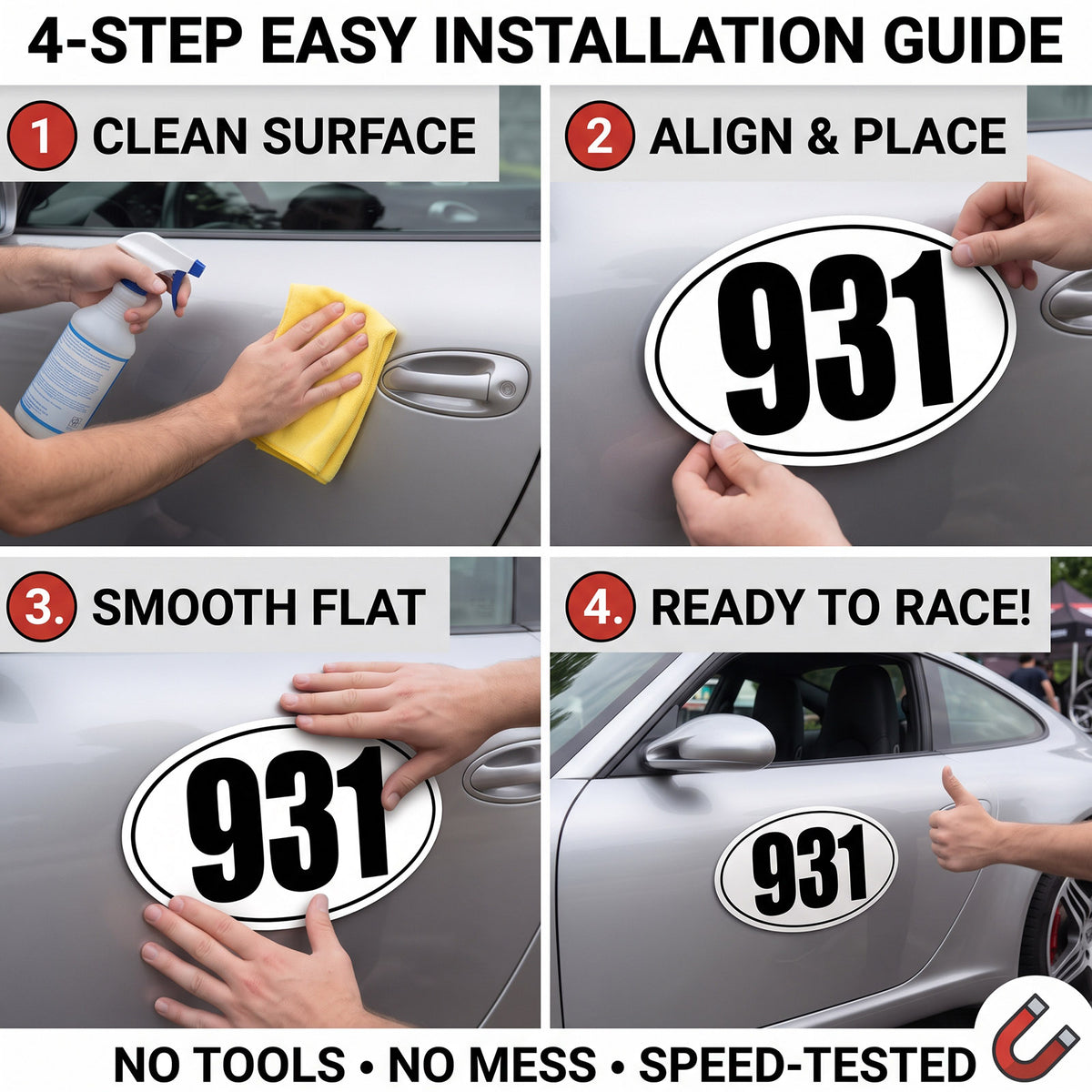 Custom Oval Racing Number Magnets with Thin Black Outline (Set of 2) – Reusable Track Day Oval Magnetic Door Plates (6" to 14" Height) (RCNUM008T)