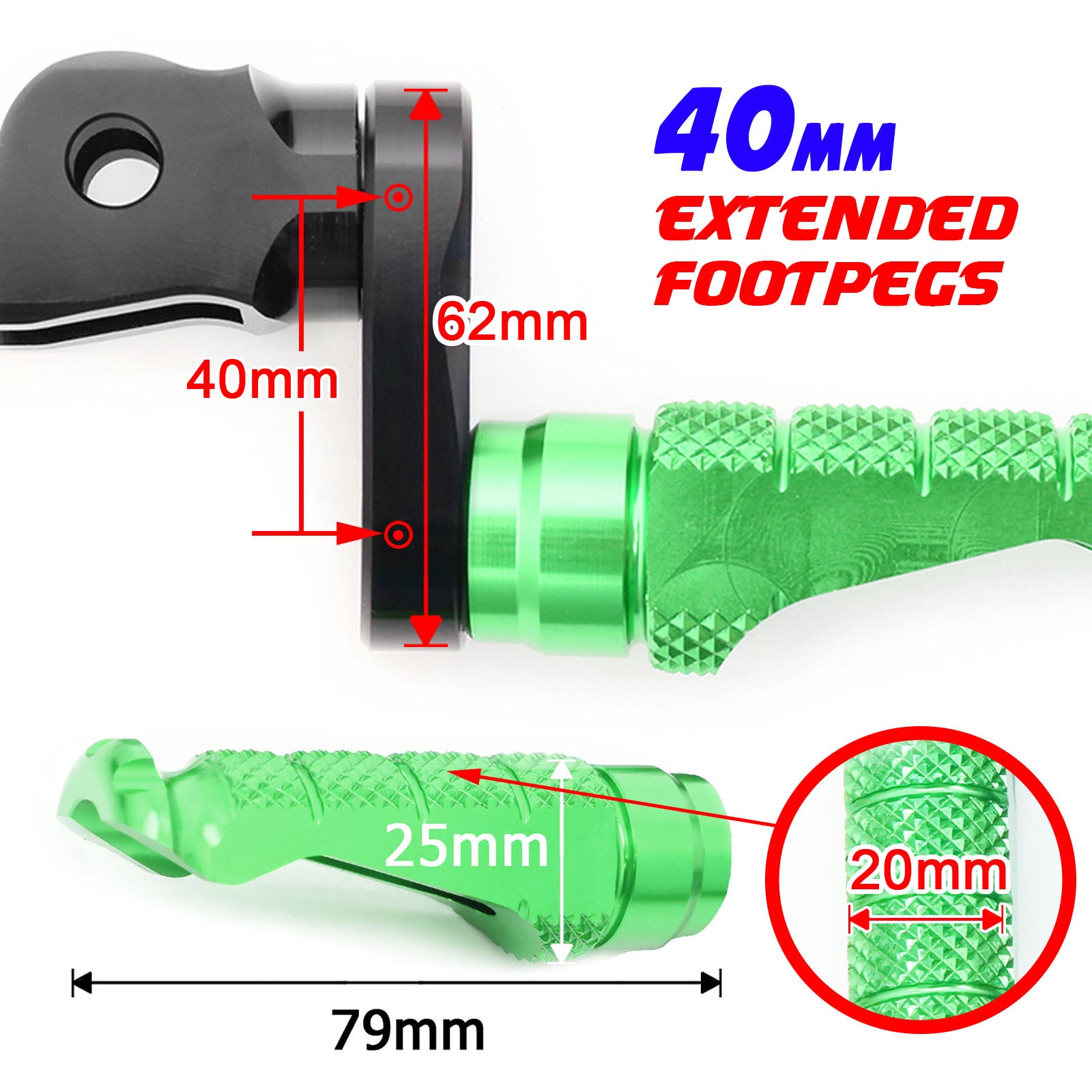 {Front}  Fits Suzuki GSF1200 GSF650 GSR750 R-FIGHT 40mm Adjustable Foot Pegs