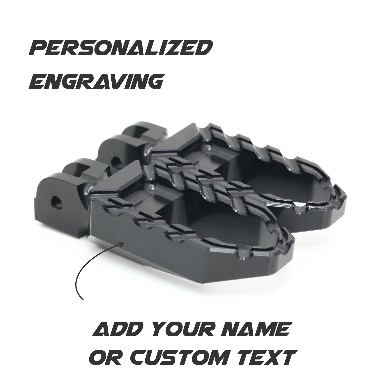 MC Motoparts Custom Engraved Name BUZZ FRONT / REAR Wide Foot Pegs - Personlization Footpegs - MC Motoparts
