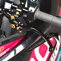Moto-Tron lightweight folding clutch lever installed on Honda CBR650R, CB1000R, CB125 GROM motorcycle for smooth clutch operation.
