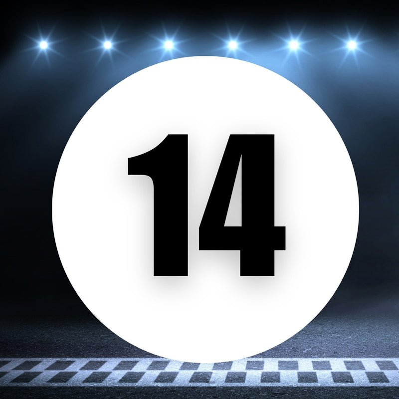 Racing Number Magnets 2pcs Number 14 Circle, 8-18 inch, White Background Black Numbers
