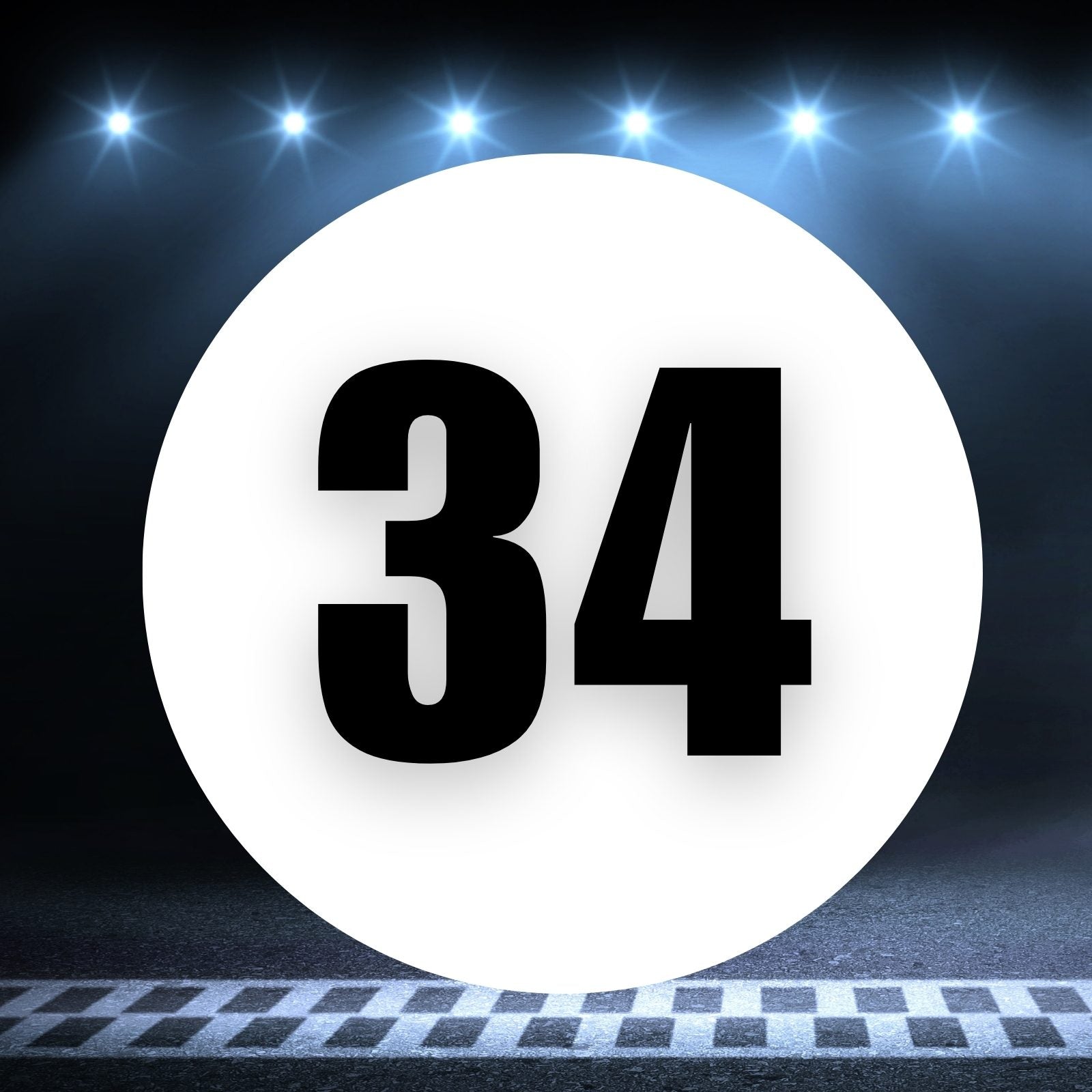 Racing Number Magnets 2pcs Number 34 Circle, 8-18 inch, White Background Black Numbers