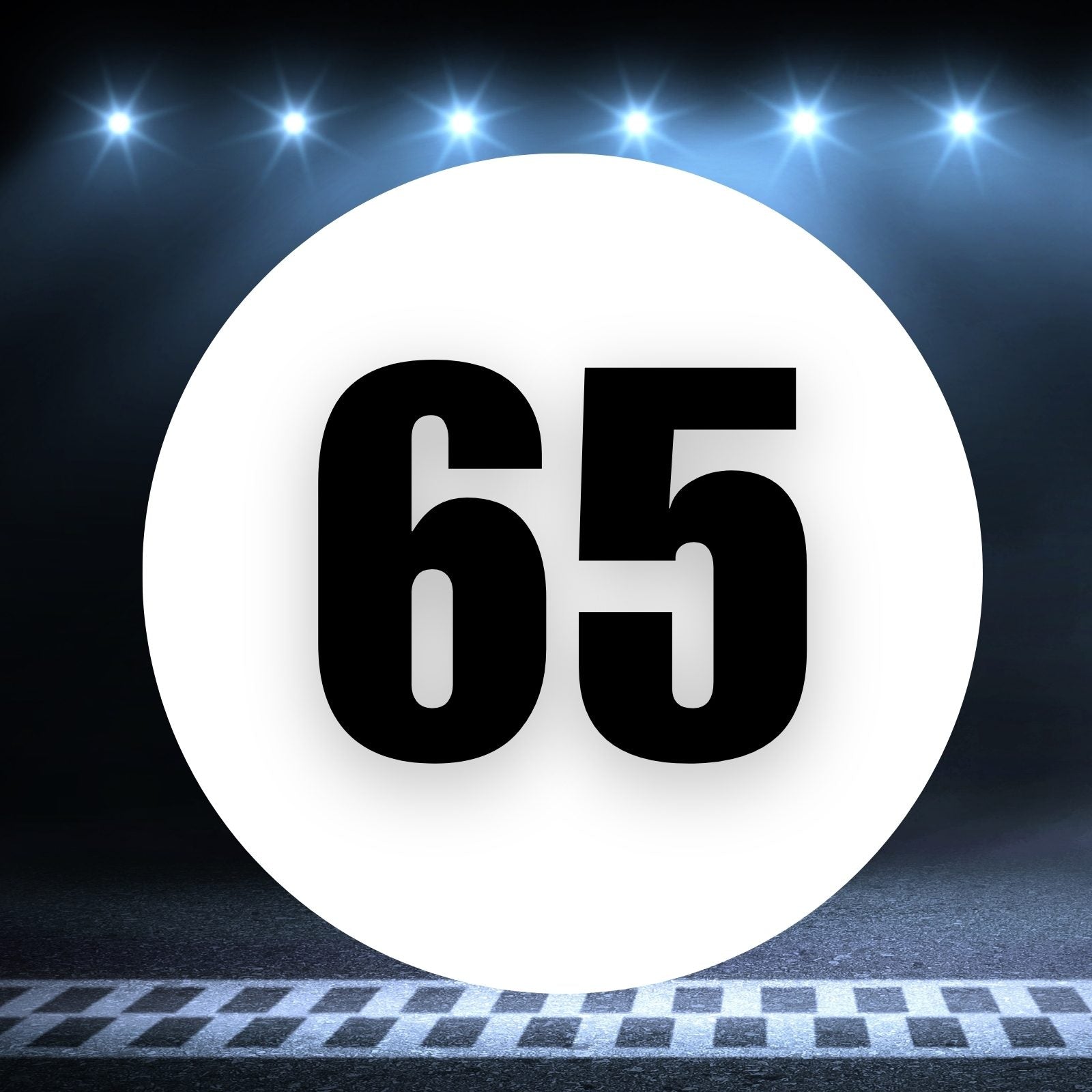 Racing Number Magnets 2pcs Number 65 Circle, 8-18 inch, White Background Black Numbers