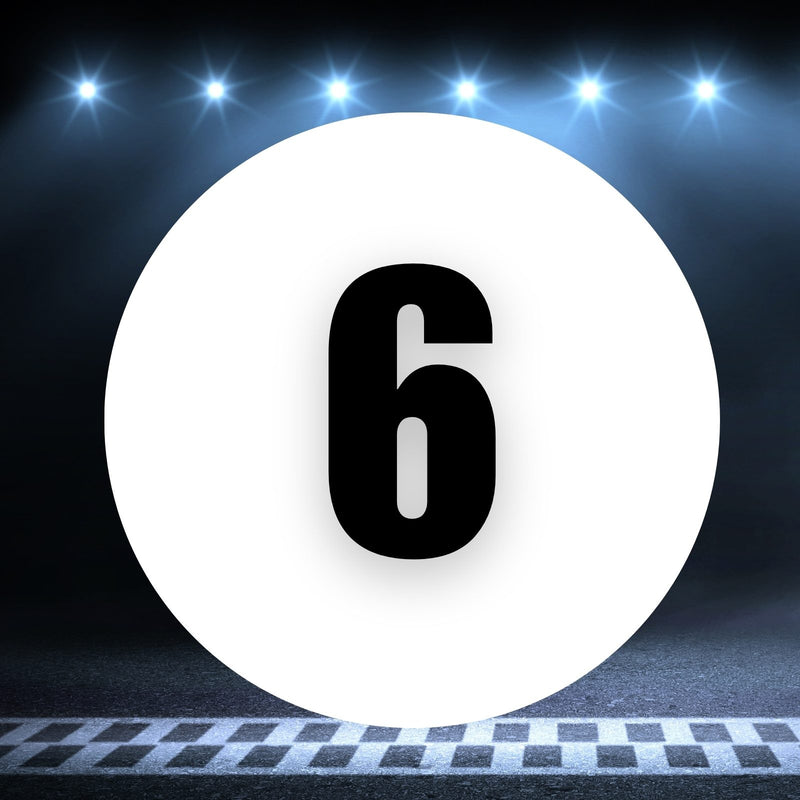 Racing Number Magnets 2pcs Number 6 Circle, 8-18 inch, White Background Black Numbers