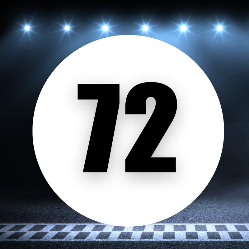 Racing Number Magnets 2pcs Number 72 Circle, 8-18 inch, White Background Black Numbers