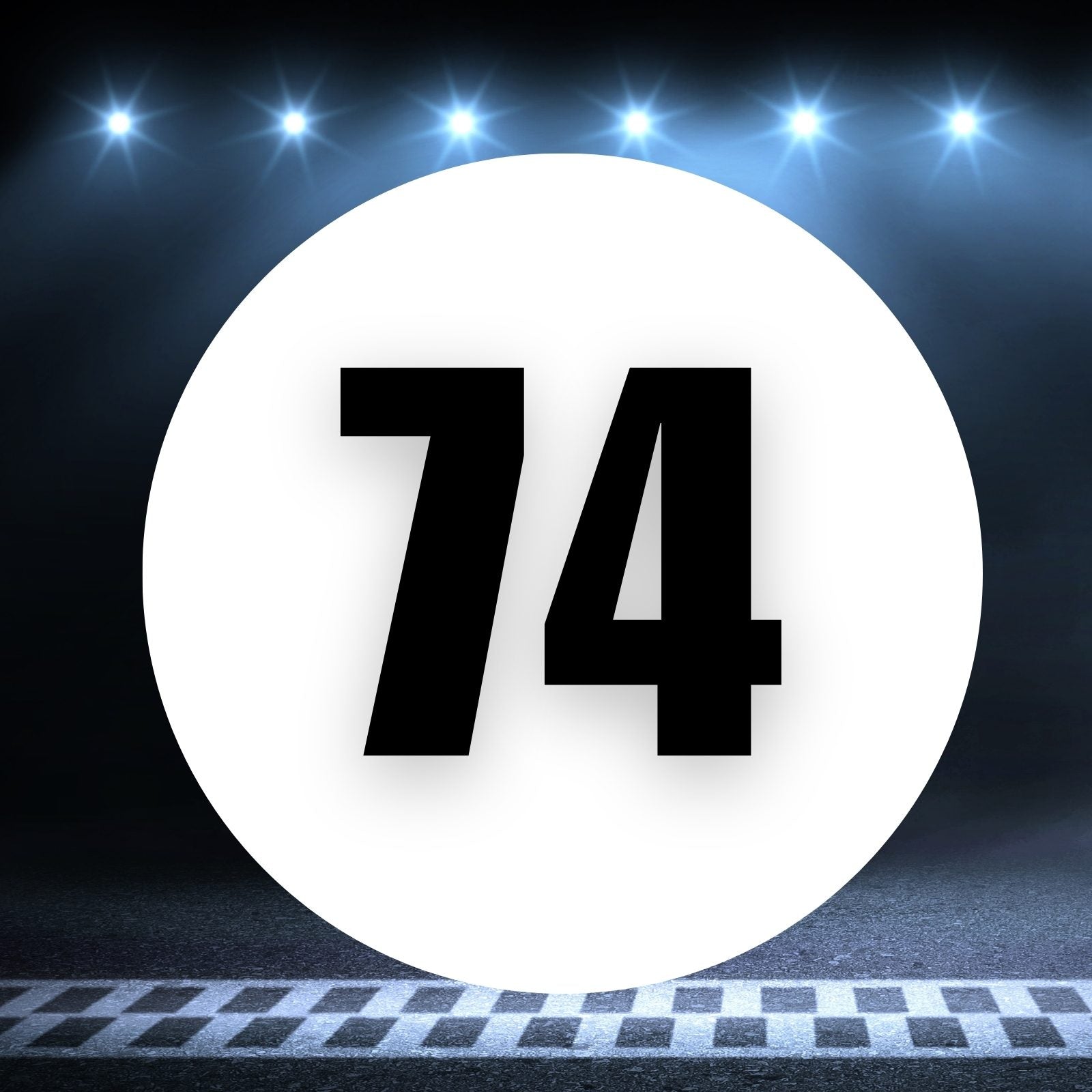 Racing Number Magnets 2pcs Number 74 Circle, 8-18 inch, White Background Black Numbers