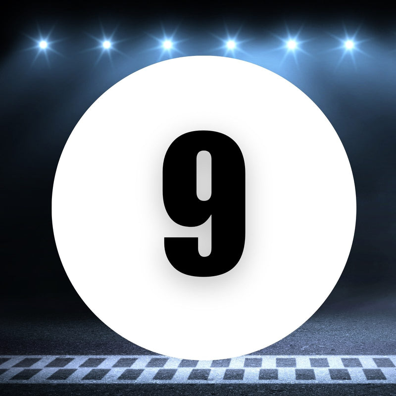 Racing Number Magnets 2pcs Number 9 Circle, 8-18 inch, White Background Black Numbers
