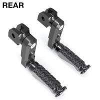 Rear 50mm extension foot pegs for Yamaha XMAX TMAX 530 by MC Motoparts, with black finish and adjustable design.