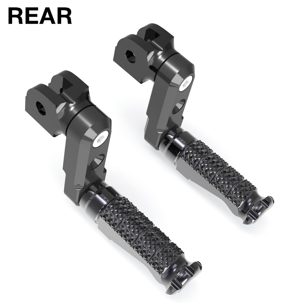 Rear 50mm extension foot pegs for Yamaha XMAX TMAX 530 by MC Motoparts, with black finish and adjustable design.