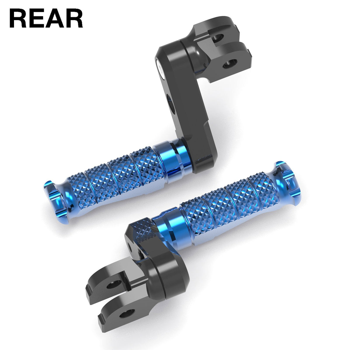 Rear 50mm adjustable foot pegs for Suzuki SV650 and SV1000, MC Motoparts R-FIGHT extension foot pegs on a motorcycle.