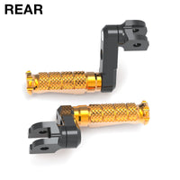 Rear 50mm adjustable foot pegs for Honda CBR1000RR and CBR600RR, MC Motoparts, shown installed on motorcycle.