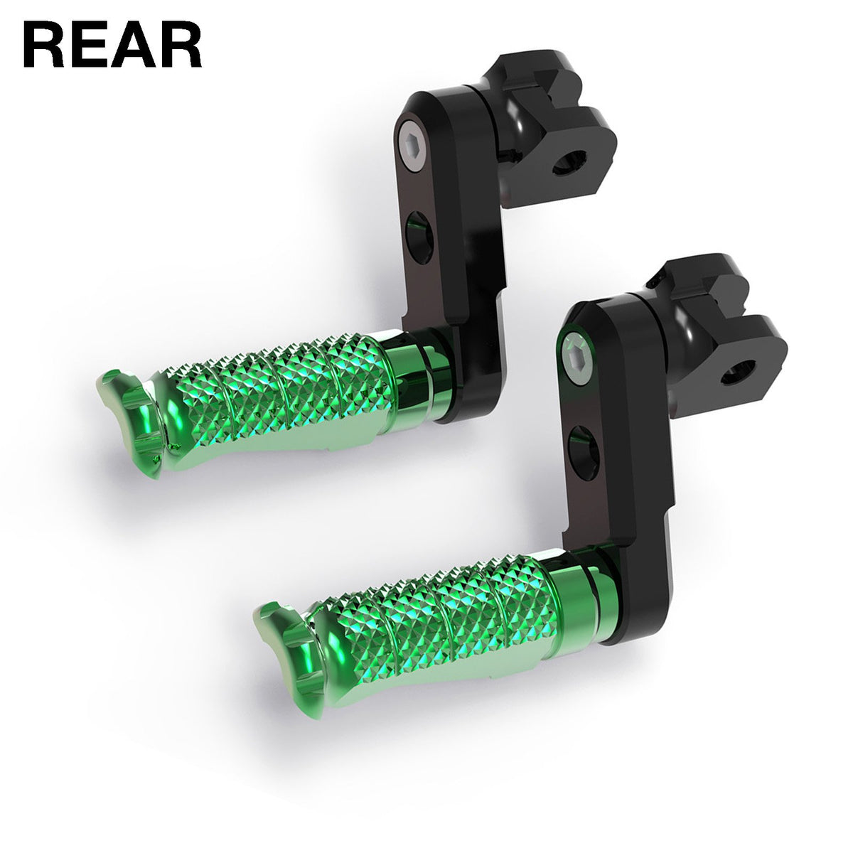 Rear 50mm extension foot pegs for Yamaha MT-125 and XMAX 125/300, black MC Motoparts R-FIGHT motorcycle foot pegs installed