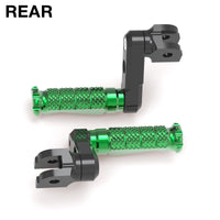 Rear 50mm adjustable extension foot pegs for Honda CBR1000RR and CBR600RR by MC Motoparts, shown in black with mounting hardware.