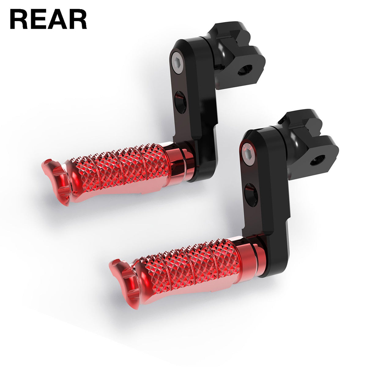 Rear 50mm extension foot pegs for Kawasaki ZX-6R, ZX-9R, Ninja 400, 650 by MC Motoparts, shown with detailed close-up view.