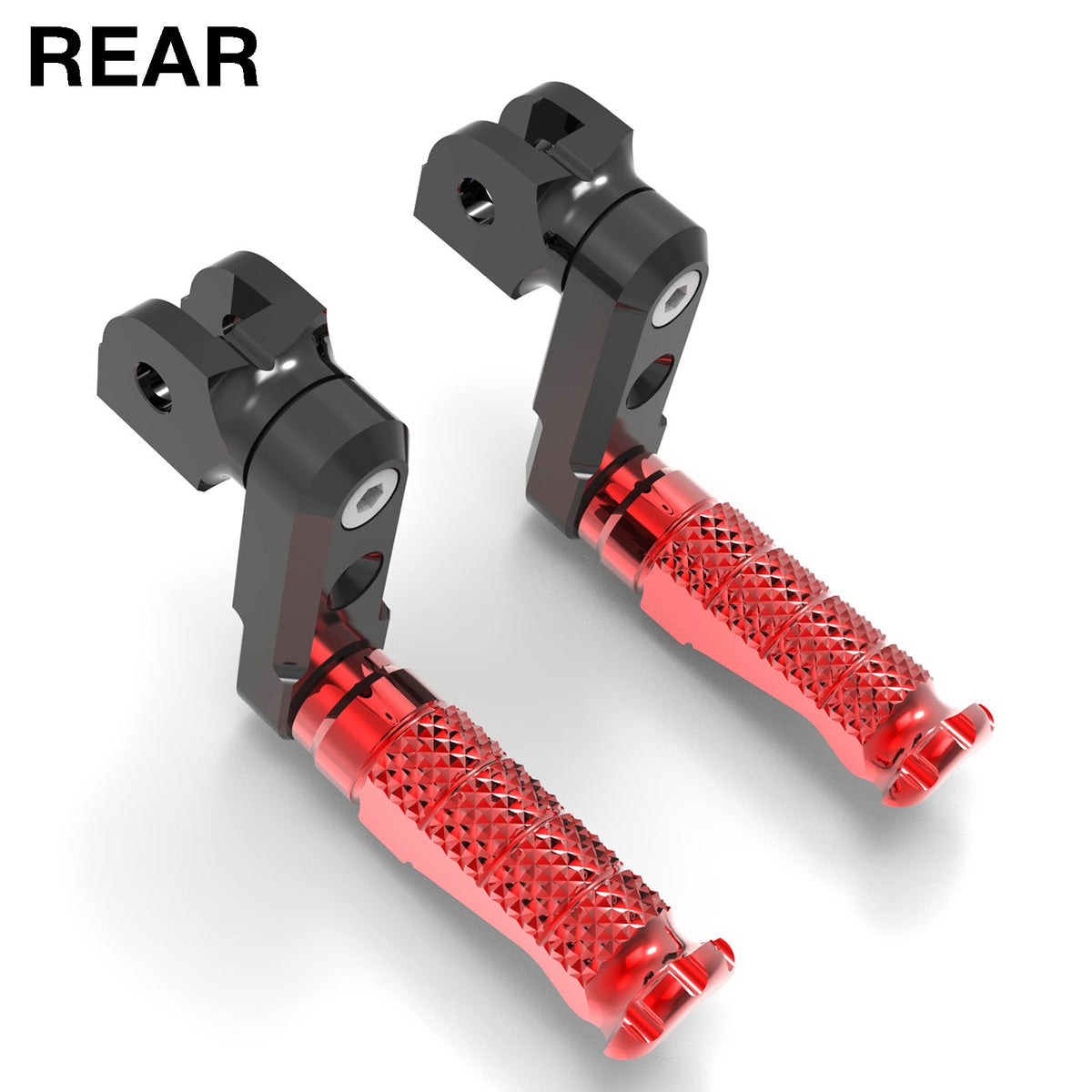 Rear 50mm adjustable R-FIGHT foot pegs for Yamaha XMAX TMAX 530 by MC Motoparts, shown installed on motorcycle.