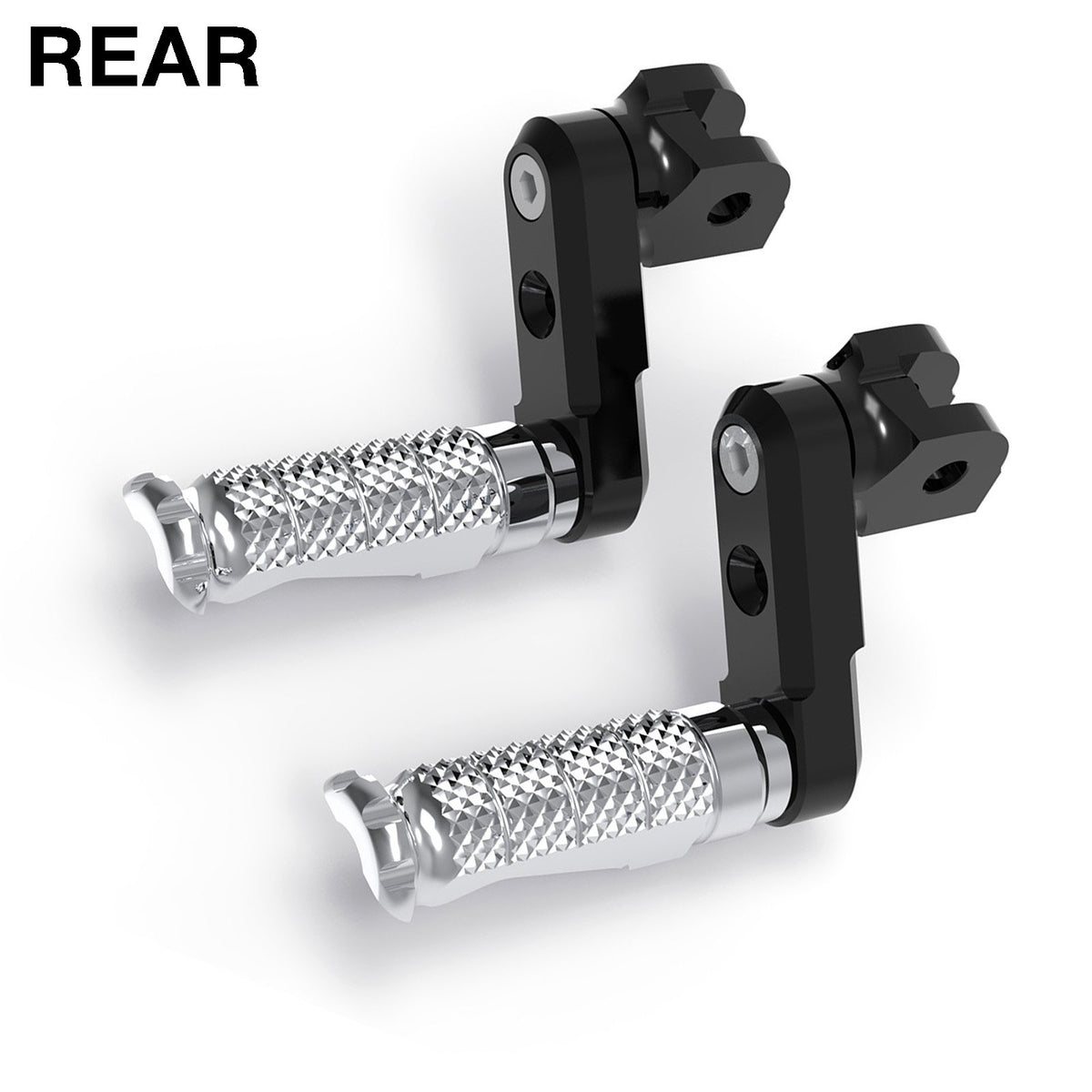 Rear 50mm extension foot pegs for Kawasaki ZX-6R, ZX-9R, Ninja 400, 650 by MC Motoparts, showing detailed black metal foot pegs.