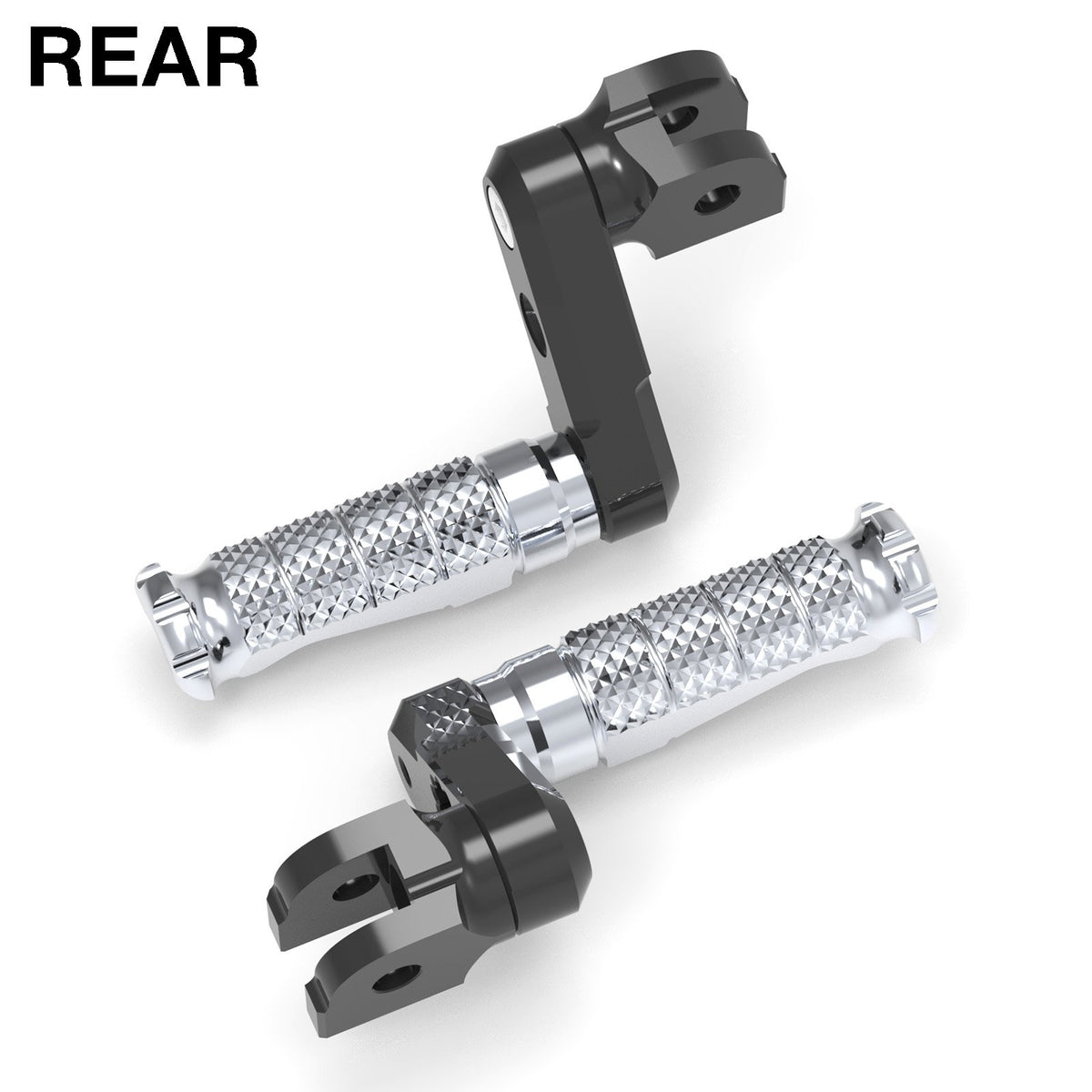 Rear 50mm adjustable extension foot pegs for Honda CBR1000RR-R, CB125R, Rebel 500 by MC Motoparts, featuring black finish.