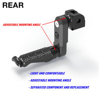 Rear 50mm adjustable extension foot pegs for Honda CBR1000RR-R, CB125R, Rebel 500 by MC Motoparts, designed for enhanced comfort.
