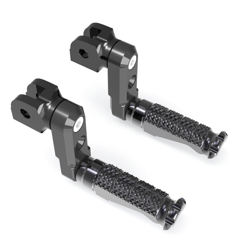 Black 50mm adjustable foot pegs for Yamaha XVS250 XVS400 Virago, compatible with R-FIGHT style, by MC Motoparts.