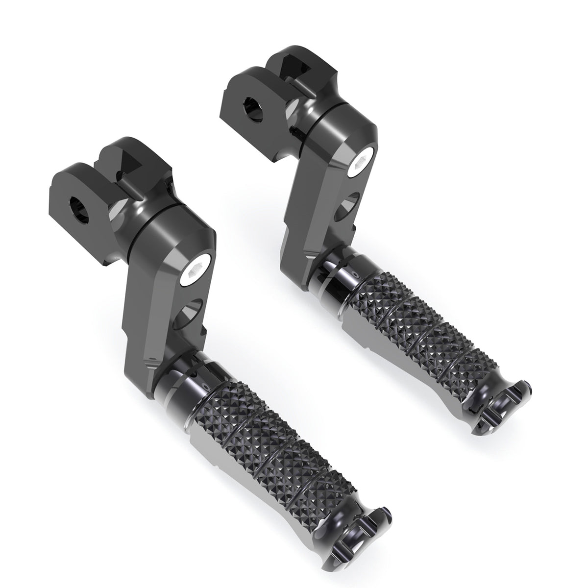 Front view of MC Motoparts 50mm extension foot pegs for Honda CBR650R, CB500X, NX500, with adjustable height and durable metal construction.