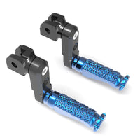Front view of MC Motoparts 50mm extension foot pegs for Kawasaki ZX-4RR, ZX-25R, and ZX-10R motorcycle, showing durable metal construction.