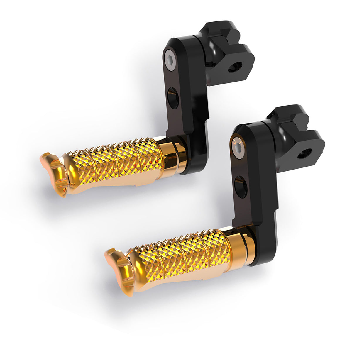 Black 50mm adjustable extension foot pegs for Kawasaki Z H2, Z1000, Z125, Z750, Z900 by MC Motoparts, shown from the front view.