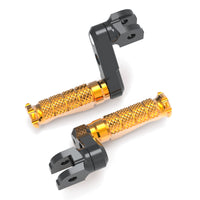 Front view of MC Motoparts 50mm extension foot pegs for Kawasaki GTR1400, Versys 1000, 650 R-FIGHT motorcycles showing textured grip surfaces.