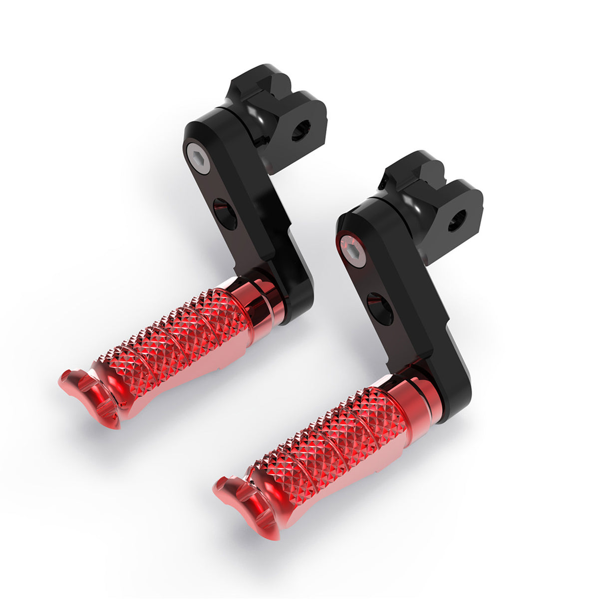 Front view of MC Motoparts 50mm adjustable foot pegs for Yamaha FZ1, FZ6, FZ8, MT-09, and MT-07 motorcycle models.