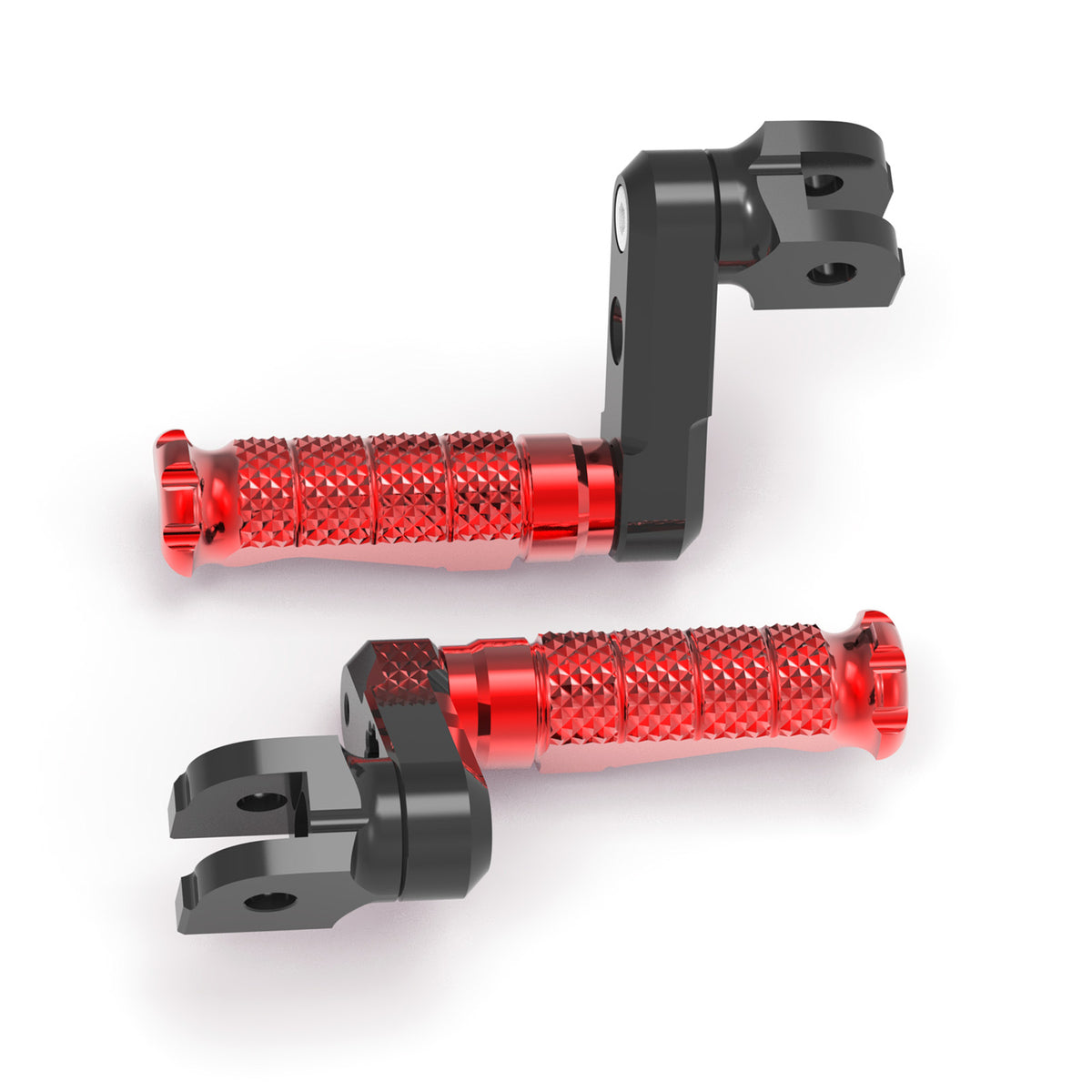 Front view of MC Motoparts 50mm adjustable extension foot pegs for Yamaha YZF R1, R3, R6, R25, and R125 motorcycles, metal construction.