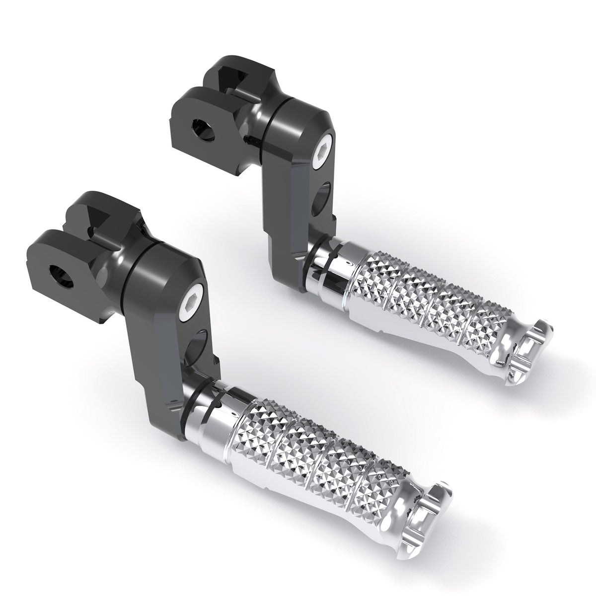 Black MC Motoparts front 50mm extension foot pegs for Honda CBR1000RR and CBR600RR motorcycle, showing textured foot support.