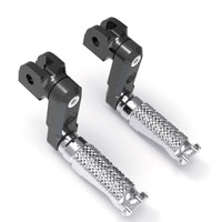 Front view of MC Motoparts 50mm extension foot pegs for BMW S1000R, S1000RR, R1200GS motorcycle with adjustable design