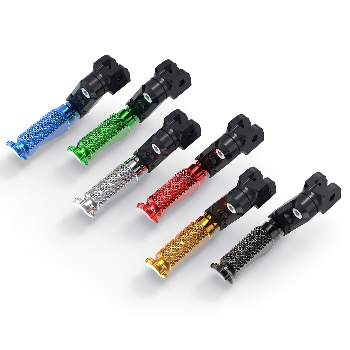 Front view of MC Motoparts 50mm extension foot pegs for Triumph Speed Triple Street Cup motorcycle.