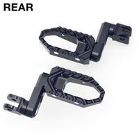 Rear 50mm extension touring foot pegs for Aprilia Tuono 660 RSV4 1100 RS660 by MC Motoparts, wide and durable for riding comfort.