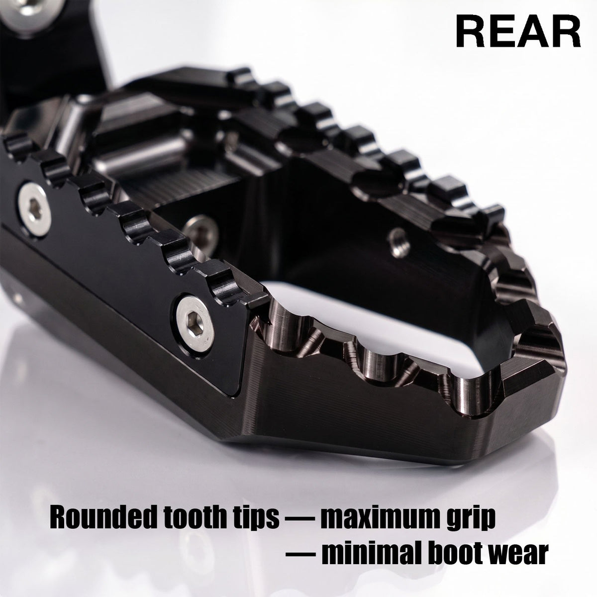 Rear 50mm extension foot pegs for Kawasaki ZH2 and ZX-10R Ninja, black touring wide foot pegs by MC Motoparts.