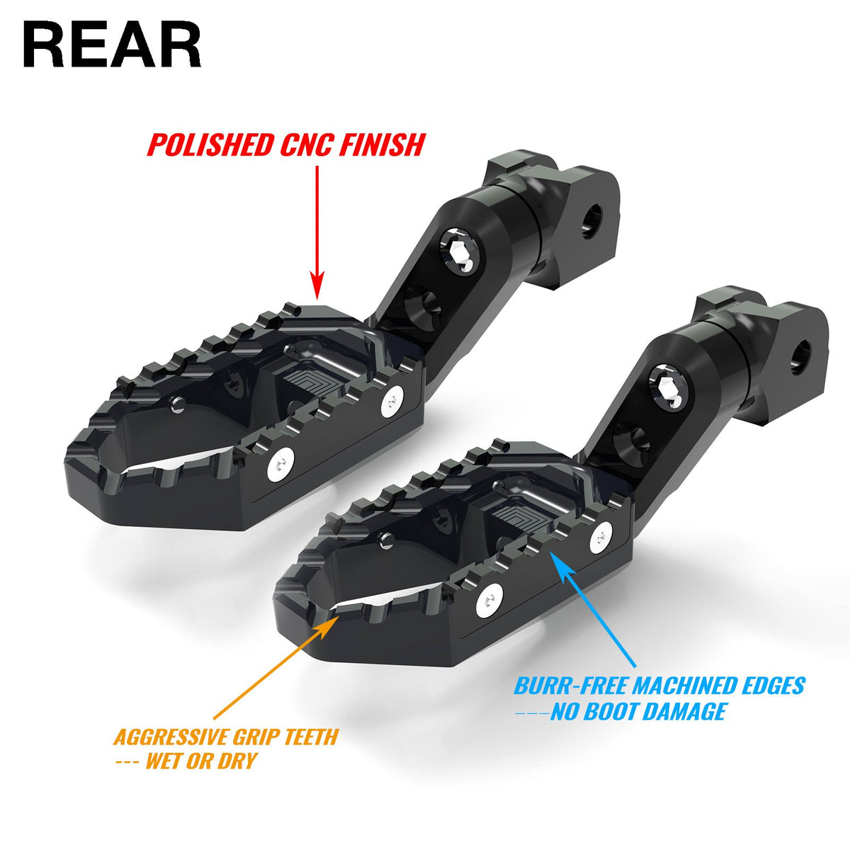 {Rear}  Fits Triumph Scrambler Bonneville EFI T100 50mm Extension TRC Touring Wide Foot Pegs - MC Motoparts
