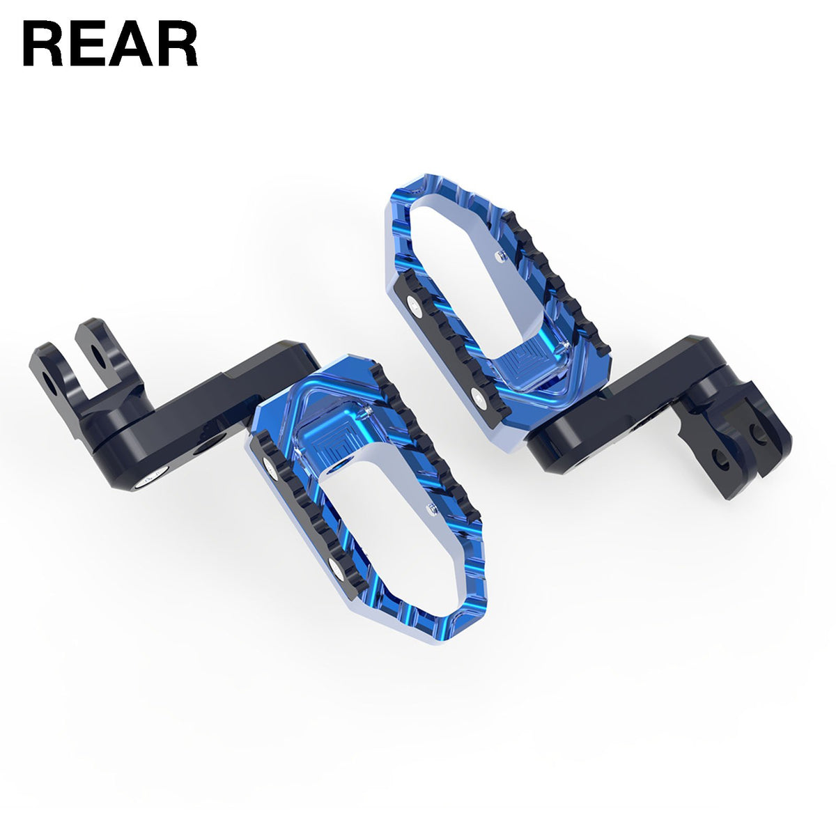 Rear 50mm extension touring foot pegs for Kawasaki Z750 and Z1000, black adjustable wide foot pegs by MC Motoparts.