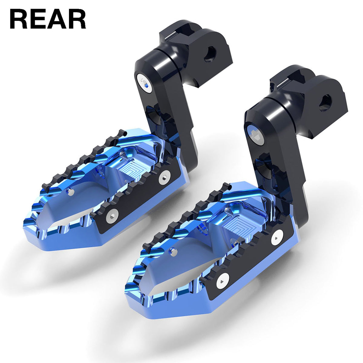 Rear 50mm extension touring foot pegs for Ducati 899 Panigale, black adjustable wide foot pegs by MC Motoparts.