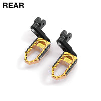 Rear 50mm adjustable touring wide foot pegs for Honda CBR1000RR-R, CB125R, Rebel 500 by MC Motoparts, with black finish and extended design.