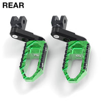 Rear 50mm adjustable touring wide foot pegs for Yamaha MT-09, MT-07, MT-10 by MC Motoparts, with black finish and installation hardware.