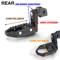 Rear 50mm adjustable touring wide foot pegs for Ducati 899 Panigale, black MC Motoparts extension foot pegs on motorcycle.