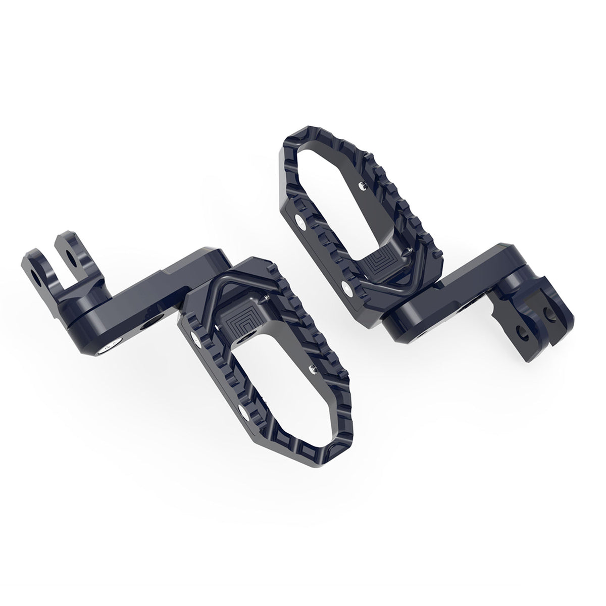Black MC Motoparts 40mm extension foot pegs for Honda VFR800 VFR1200F ST1300 touring bikes, front view showing adjustable design